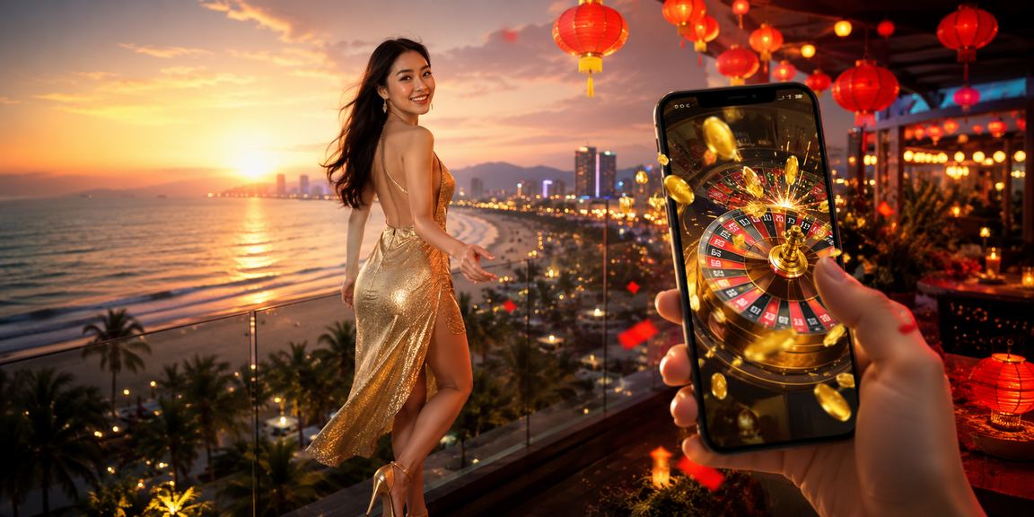 Người dùng trải nghiệm casino trực tuyến trên điện thoại tại bãi biển Đà Nẵng